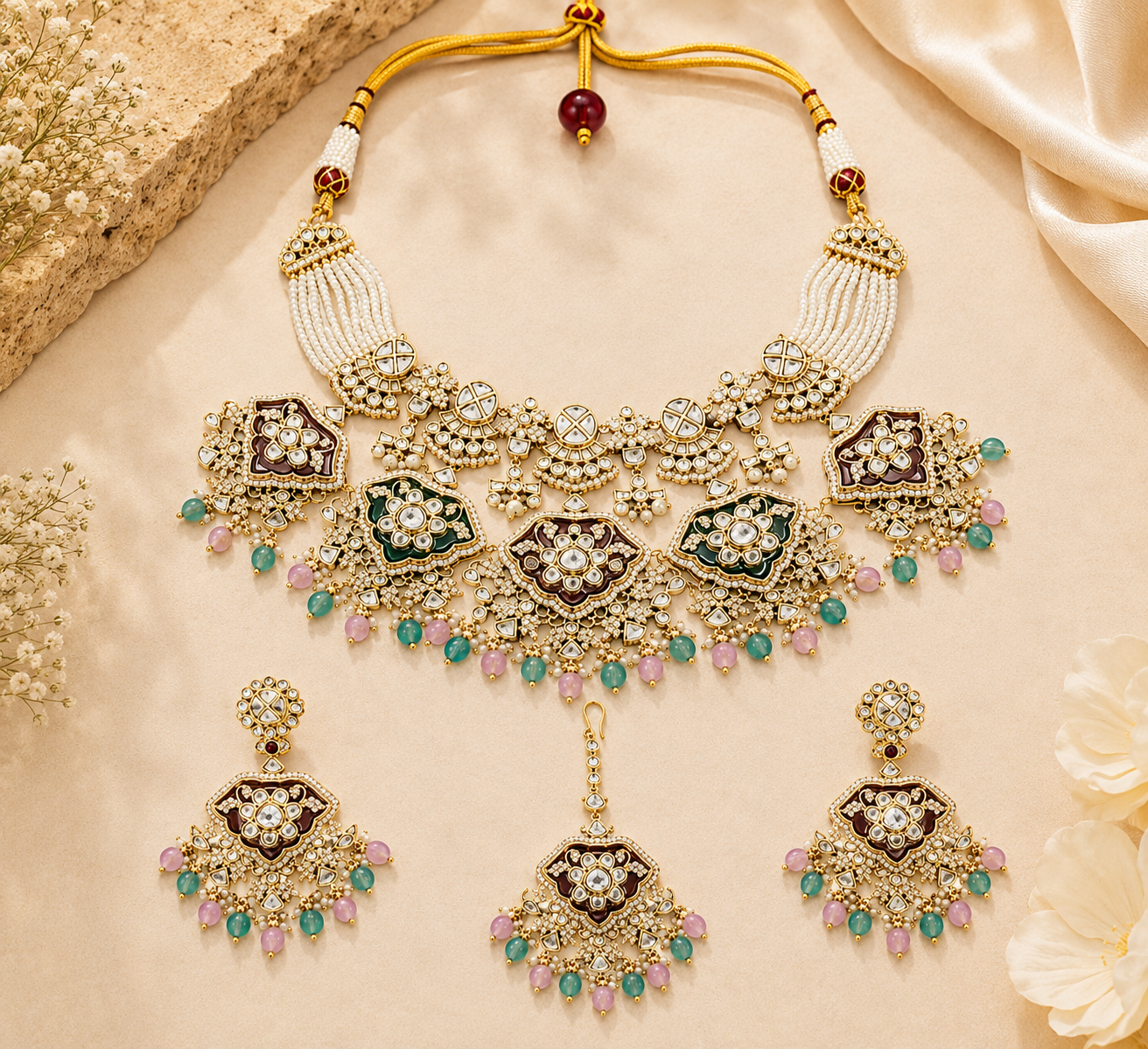 Designer Meenakari Polki Statement Choker Set