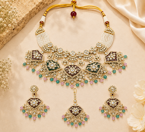 Designer Meenakari Polki Statement Choker Set