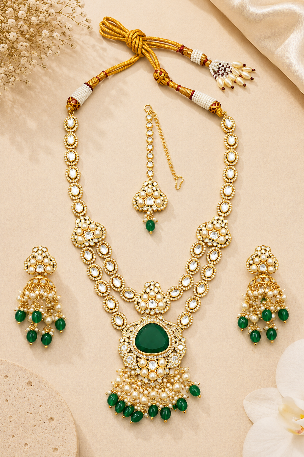 Emerald Pearl Pendant Necklace Set
