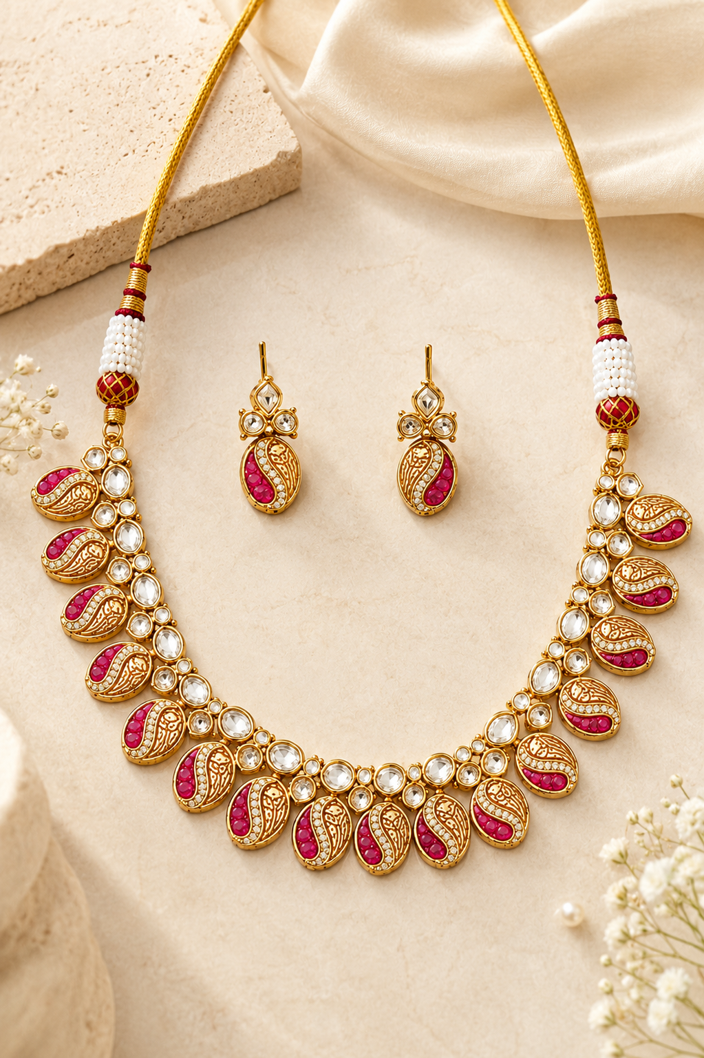 Pink Paisley Designer Necklace Set