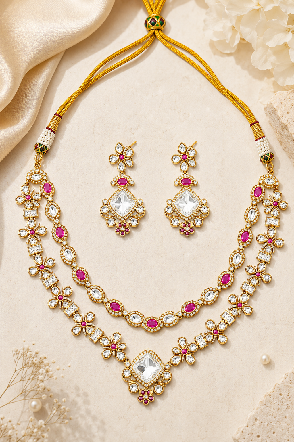 Floral Ruby Crystal Necklace Set