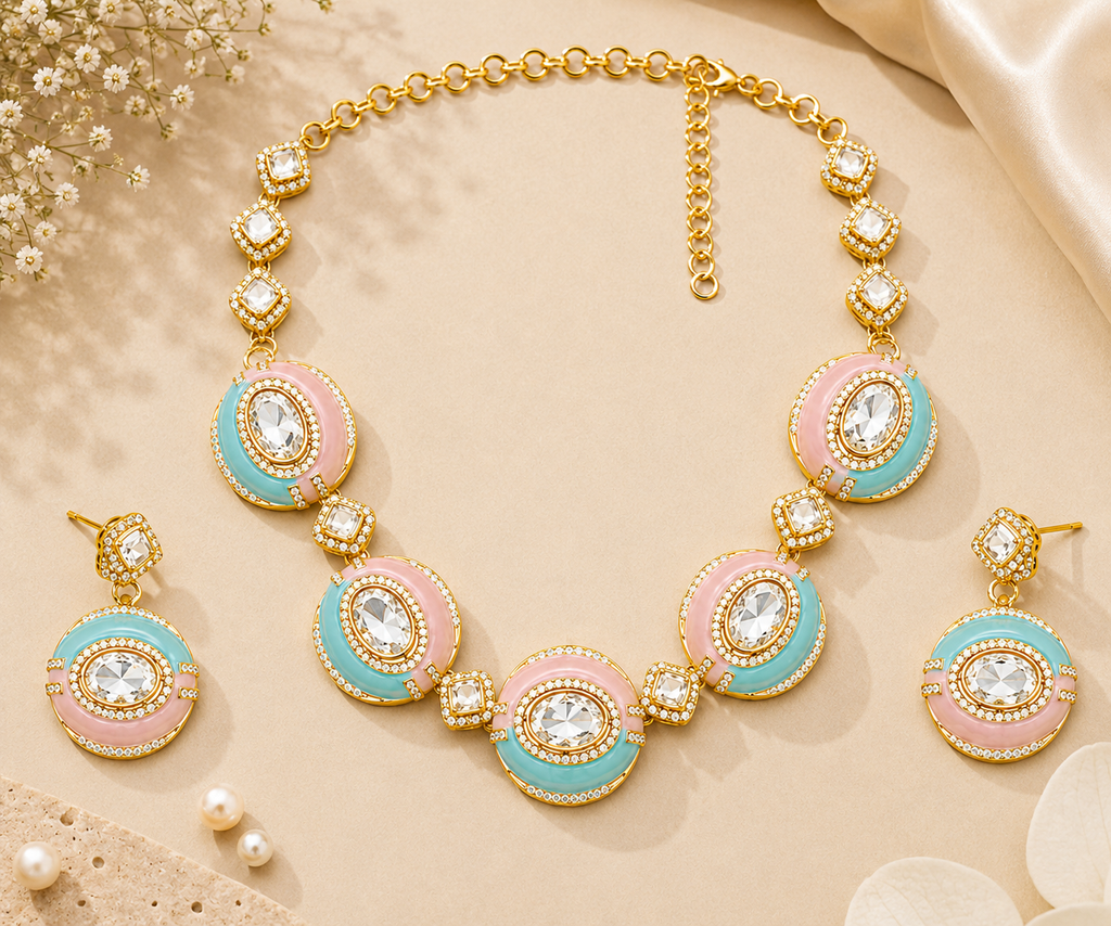 Pastel Enamel Designer Necklace Set