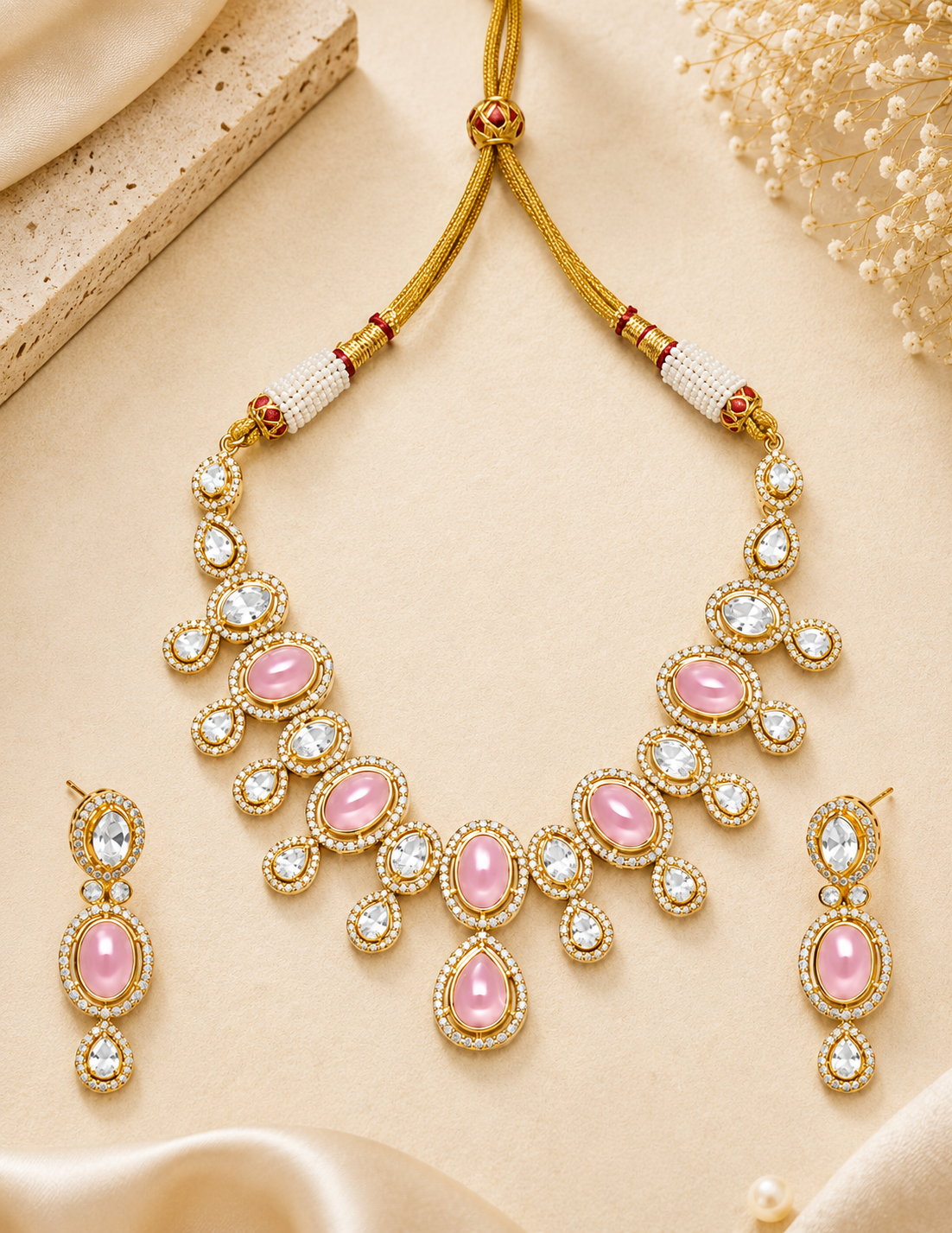 Blush Pink Crystal Necklace Set
