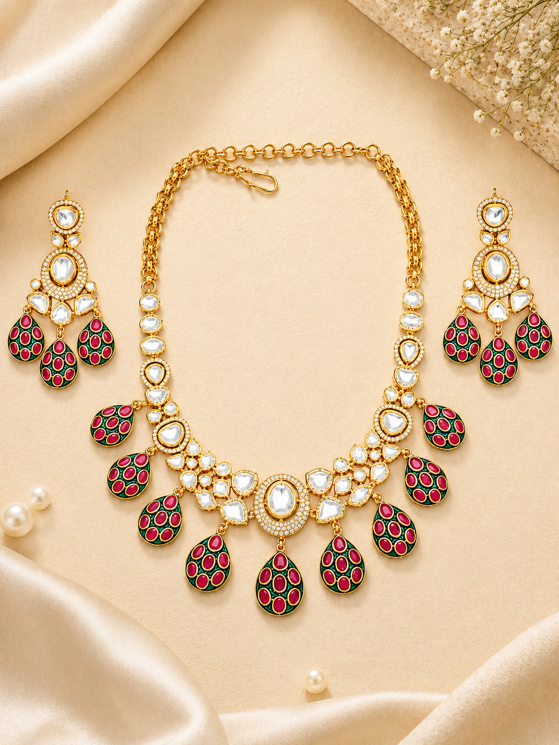 Meenakari Teardrop Statement Necklace Set