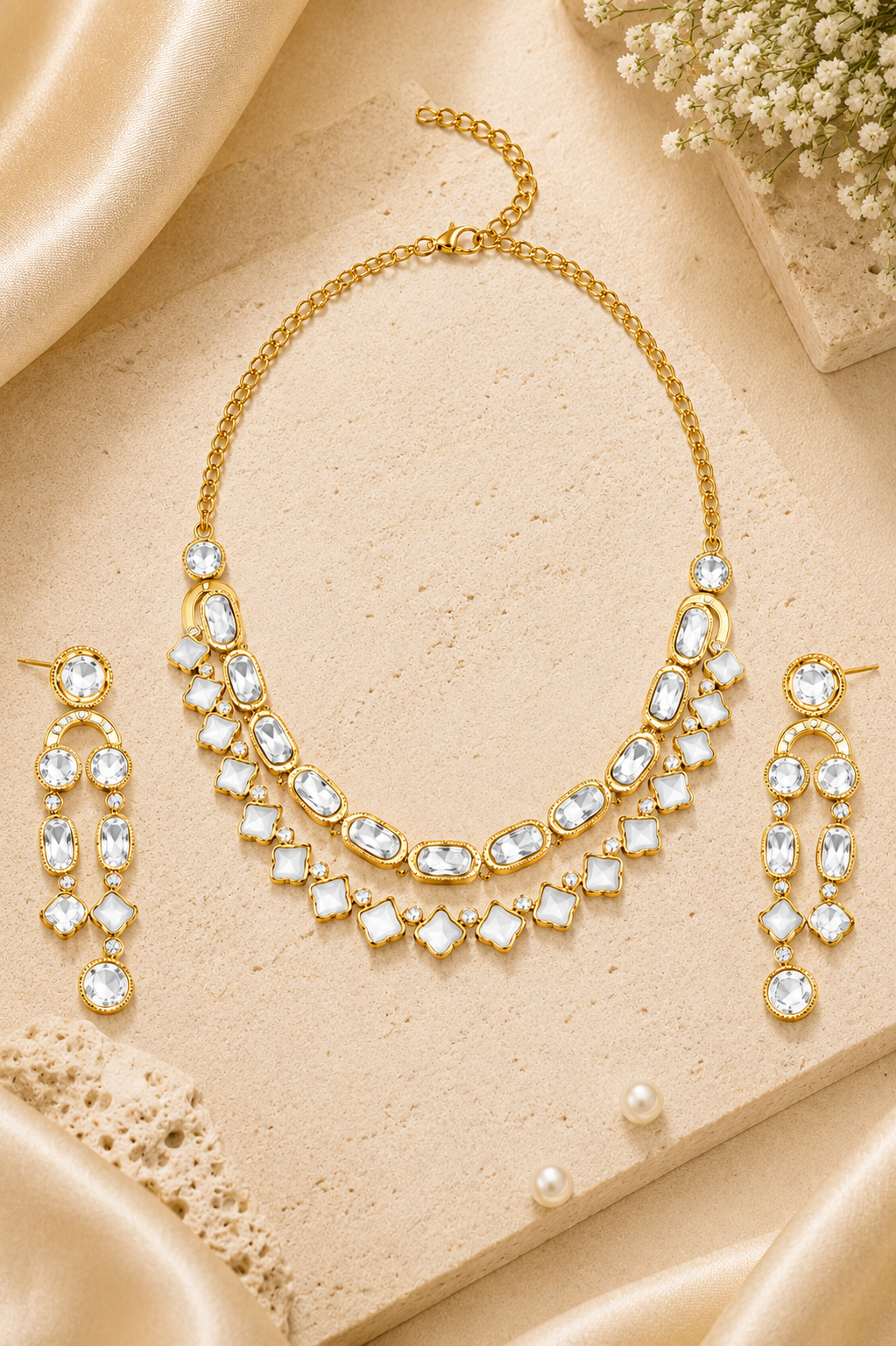 Dual Layer Crystal Necklace Set