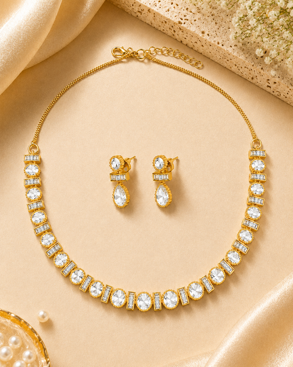 Oval & Baguette Crystal Necklace Set