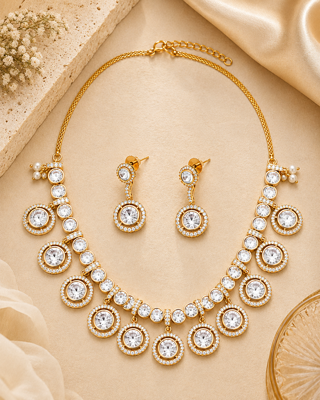 Circular Crystal Drop Necklace Set