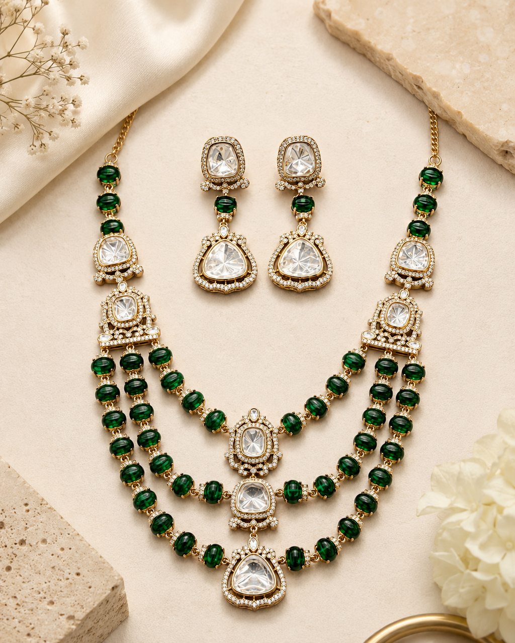 Emerald Triple Layer Statement Necklace Set