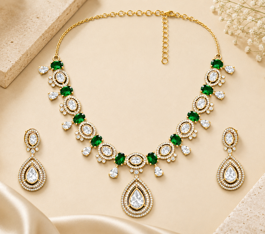 Emerald Crystal Drop Necklace Set