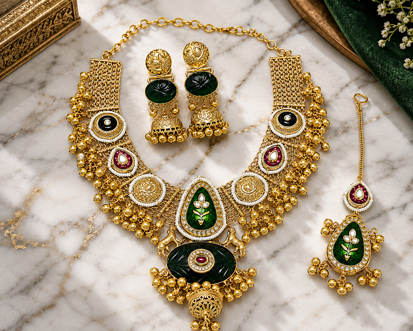 Royal Emerald Layered Pendant Necklace Set