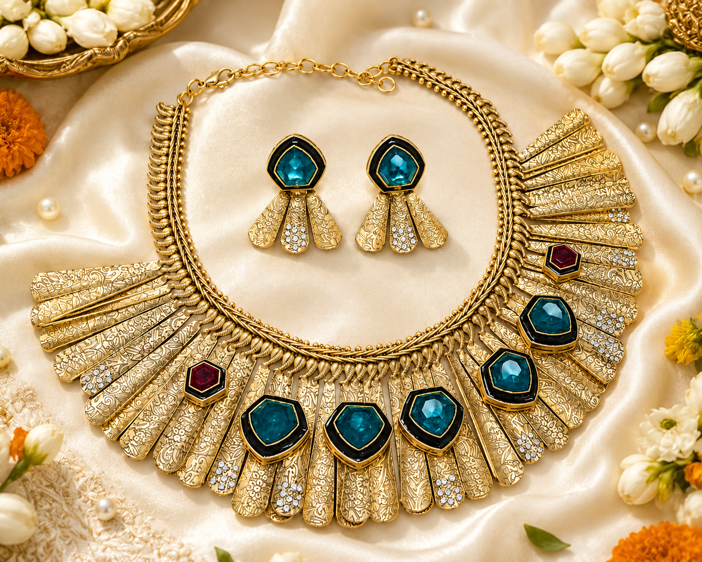 Royal Sapphire Fan Collar Set