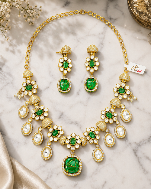 Emerald Blossom Statement Necklace Set
