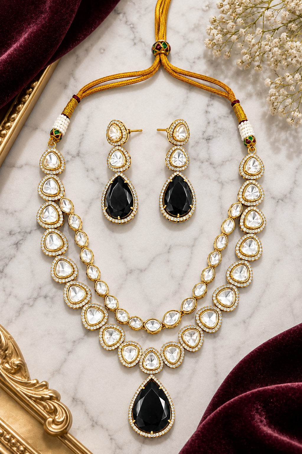 Ruby Floral Charm Necklace Set