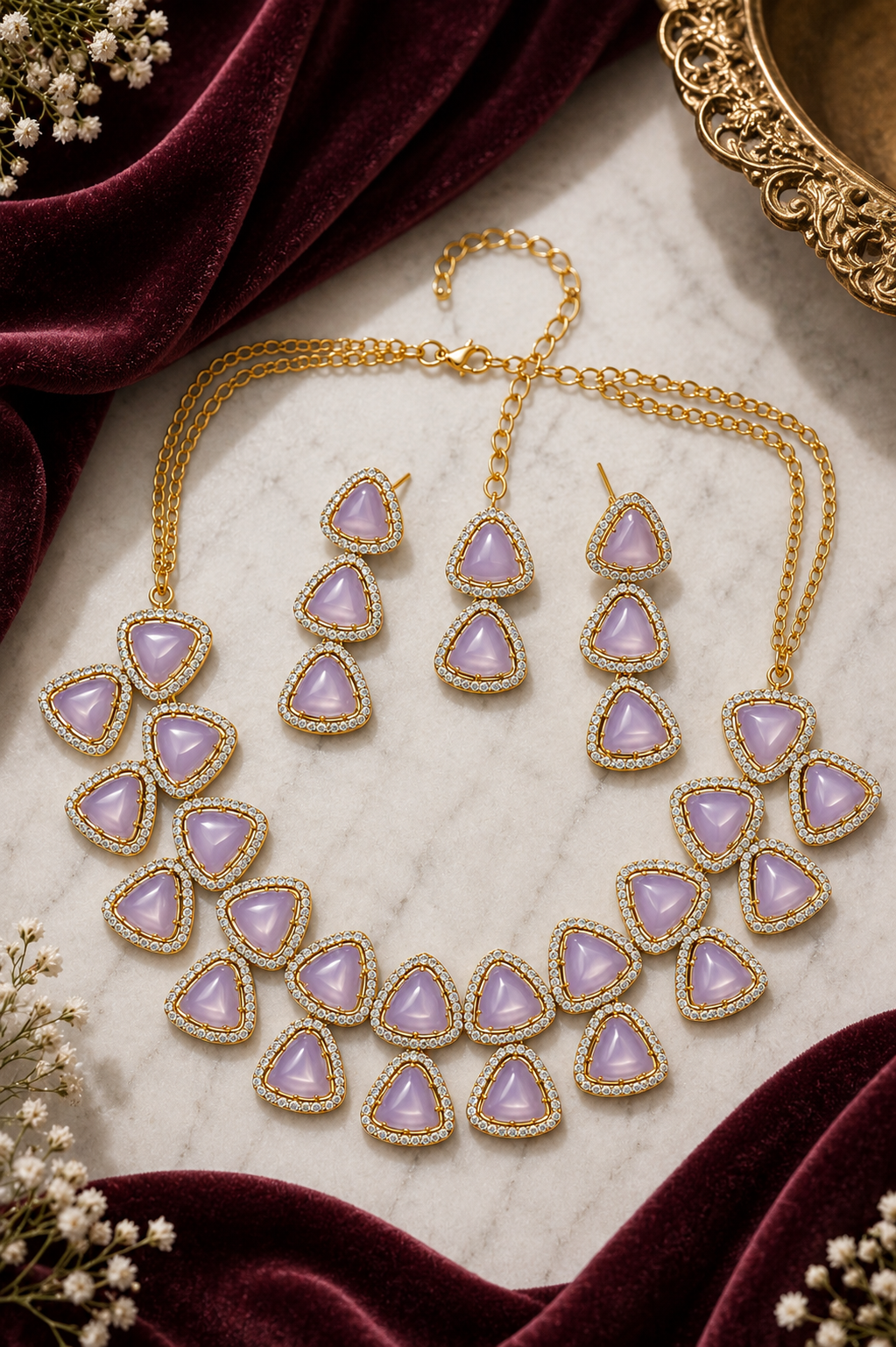 Blush Triangle Crystal Necklace Set