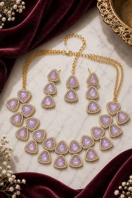Blush Triangle Crystal Necklace Set