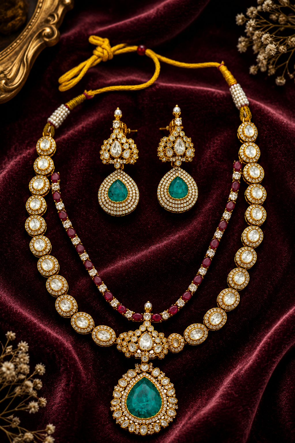 Emerald Royale Dual Layer Necklace Set