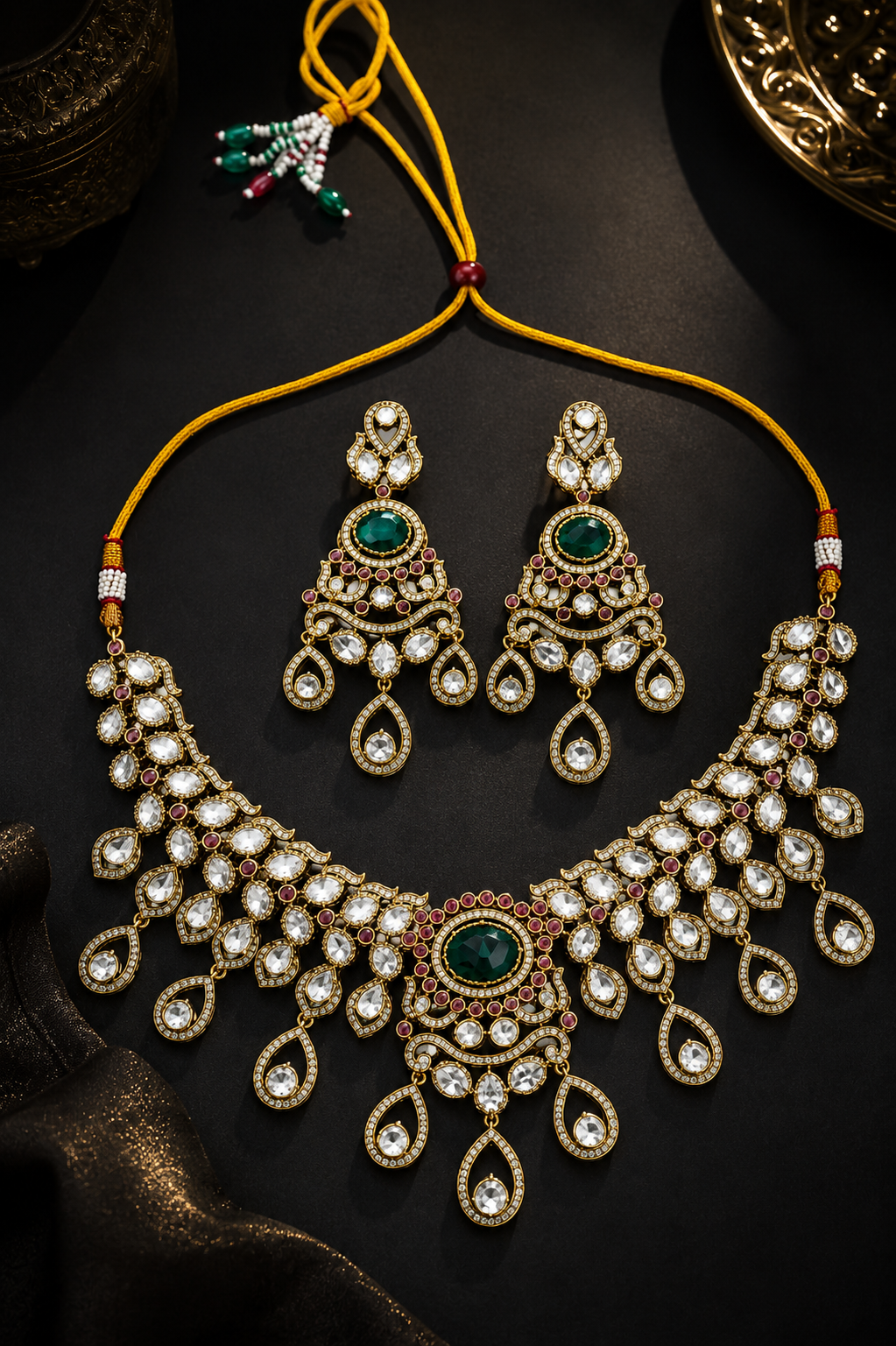 Emerald Royale Polki Necklace Set
