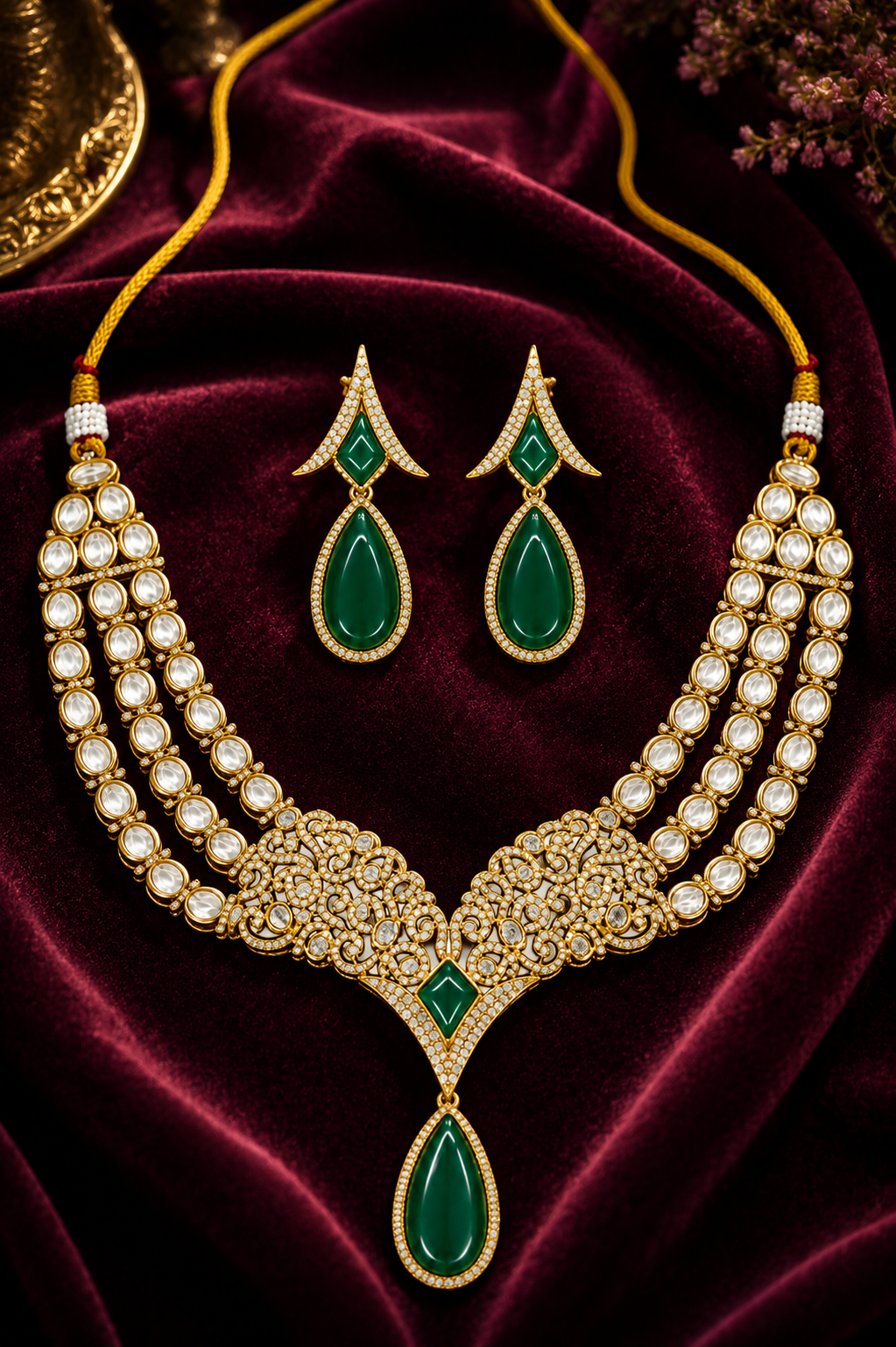 Emerald Elegance Kundan Necklace Set