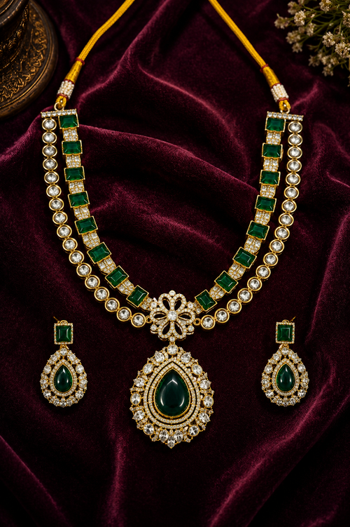 Emerald Blossom Pendant Necklace Set