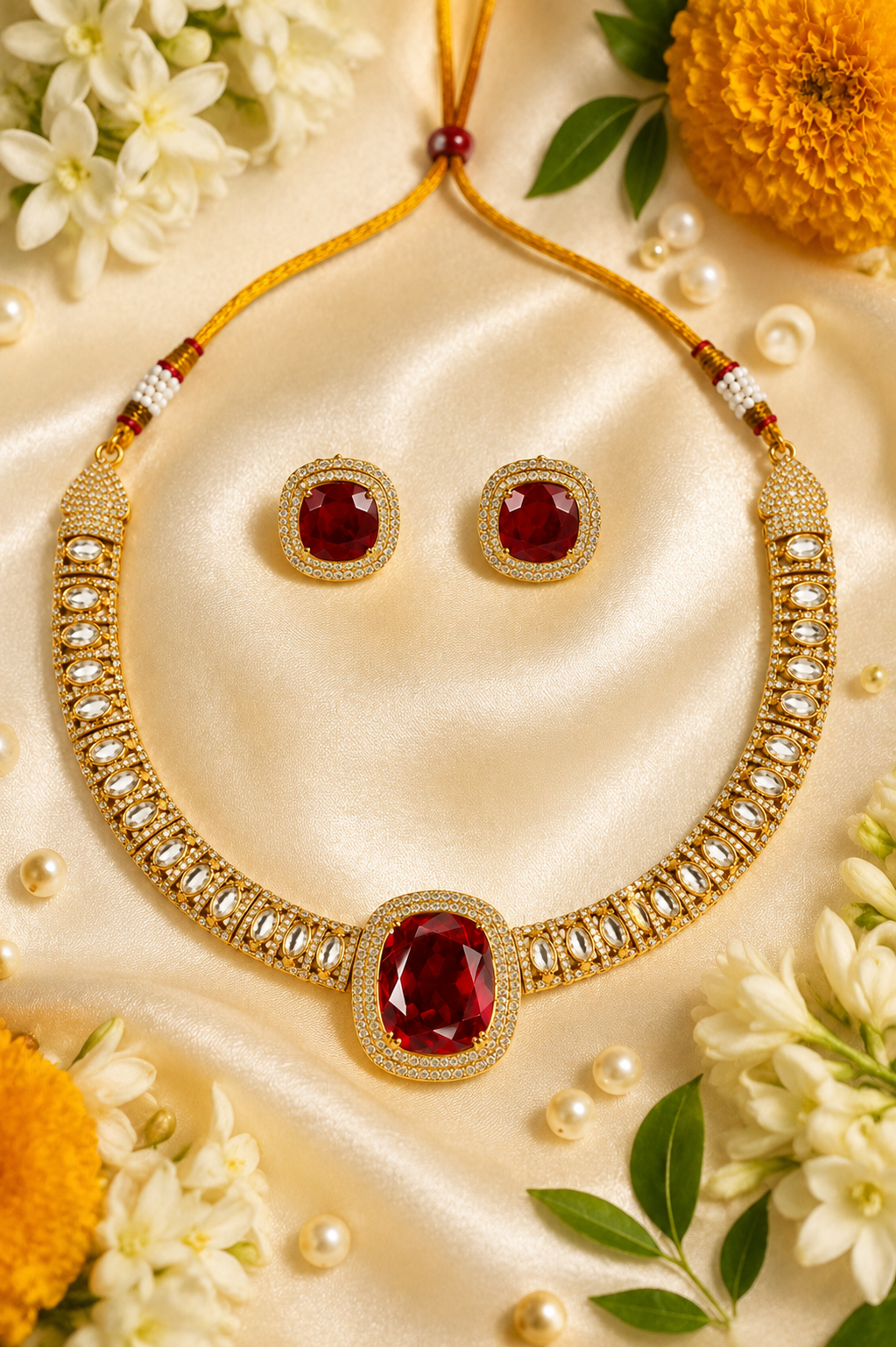 Royal Ruby Solitaire Necklace Set
