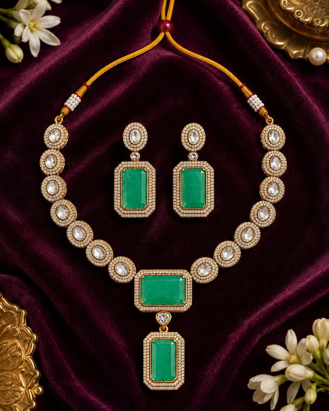 Emerald Radiance Pendant Necklace Set