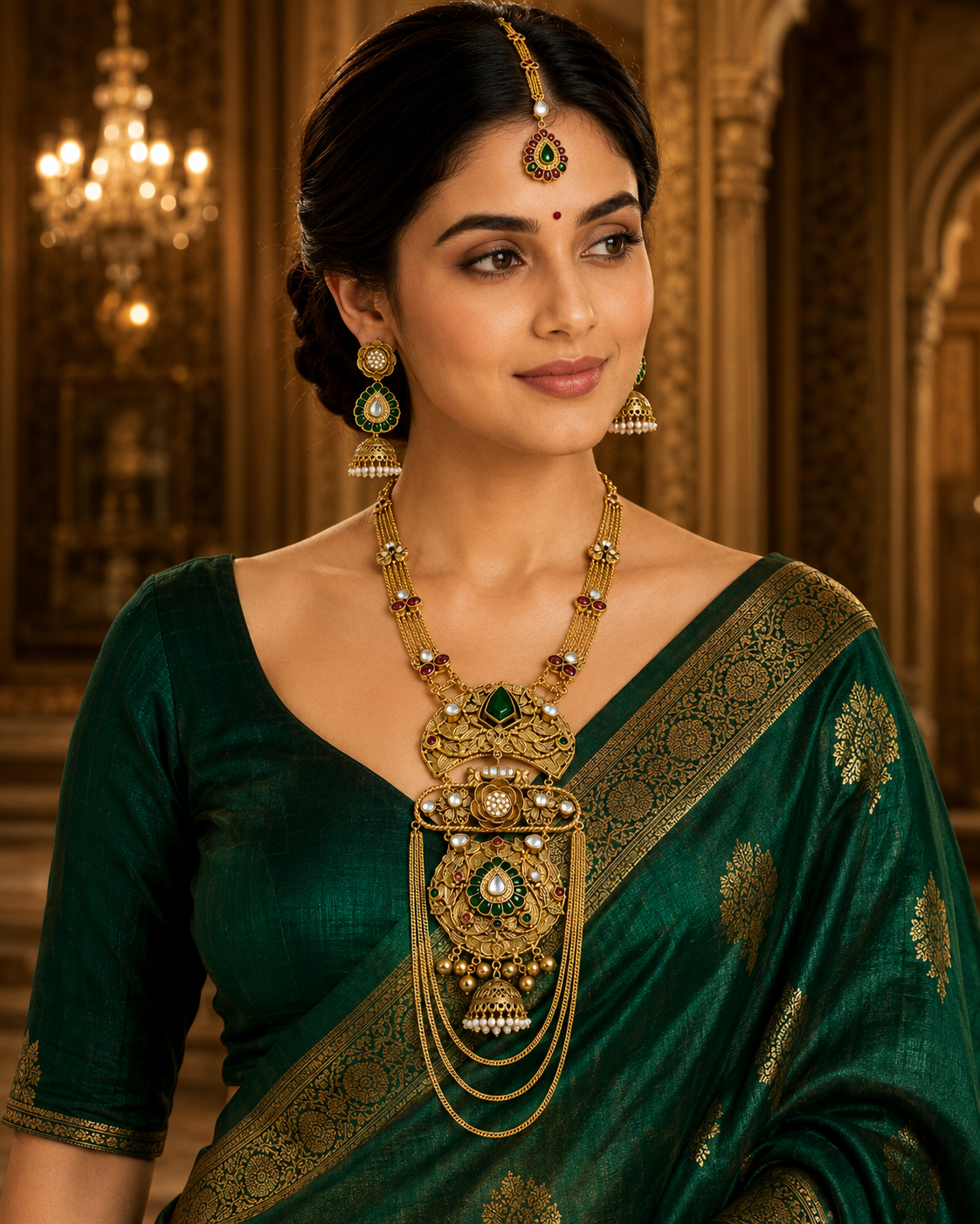 Emerald Floral Designer Necklace Set