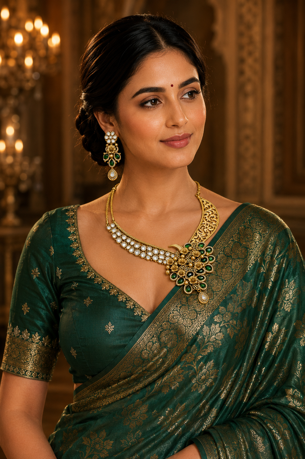 Emerald Floral One-Sided Necklace Set