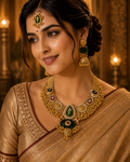 Royal Emerald Layered Pendant Necklace Set