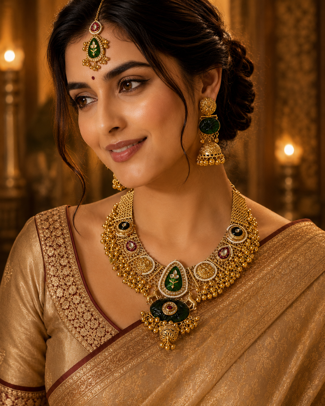 Royal Emerald Layered Pendant Necklace Set