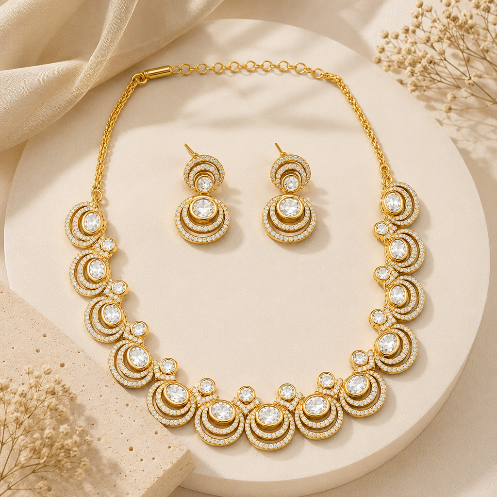Noor Halo Polki Necklace Set with Matching Earrings