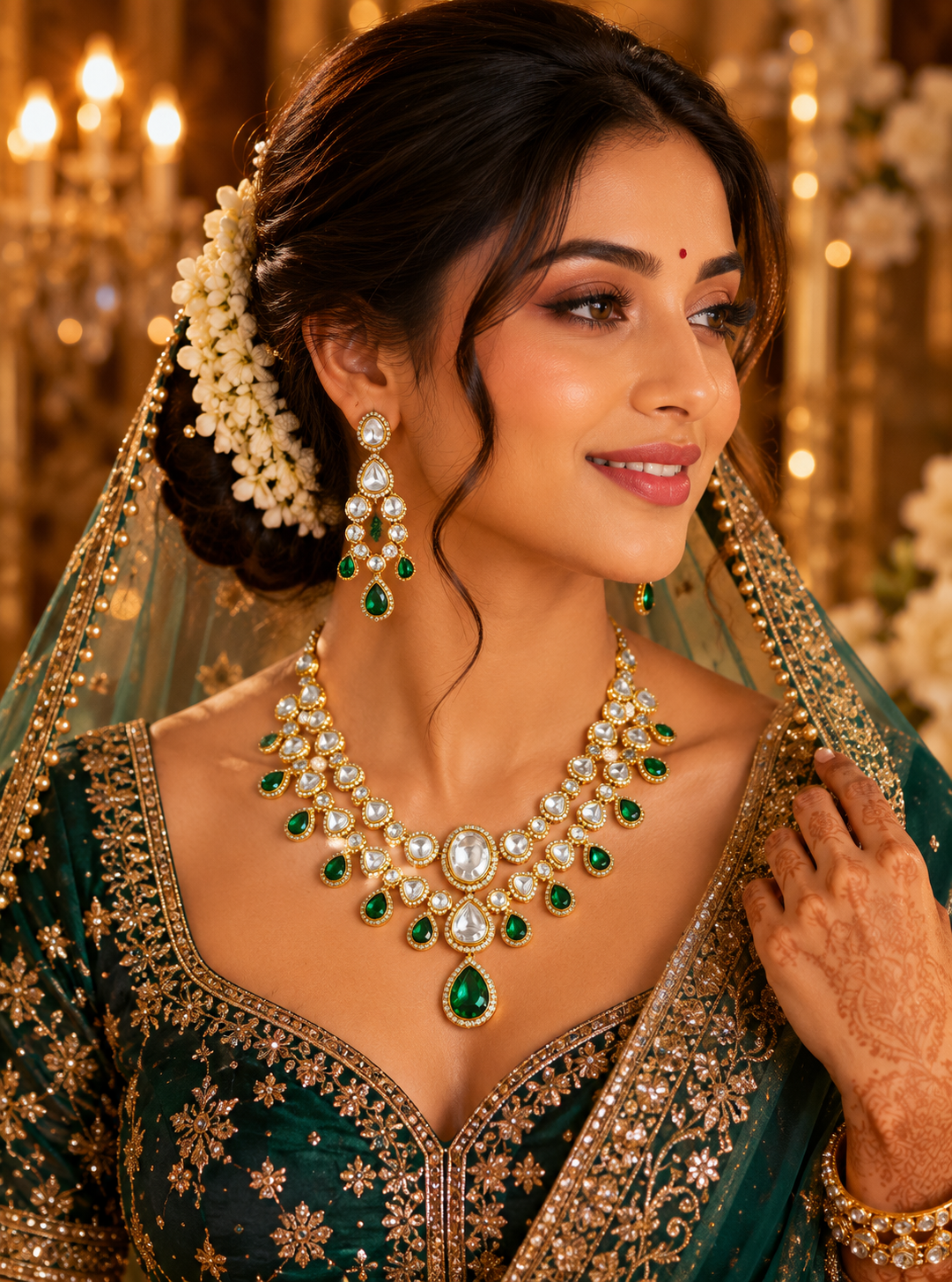 Emerald Blossom Statement Necklace Set