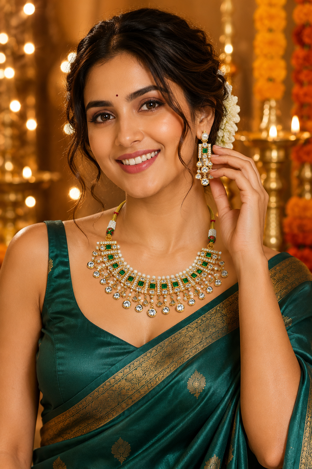 Emerald Pearl Fringe Choker Set