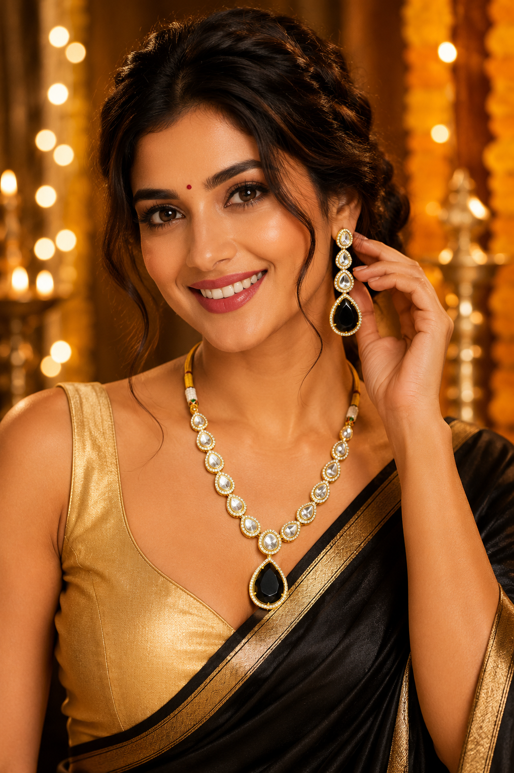 Ruby Floral Charm Necklace Set