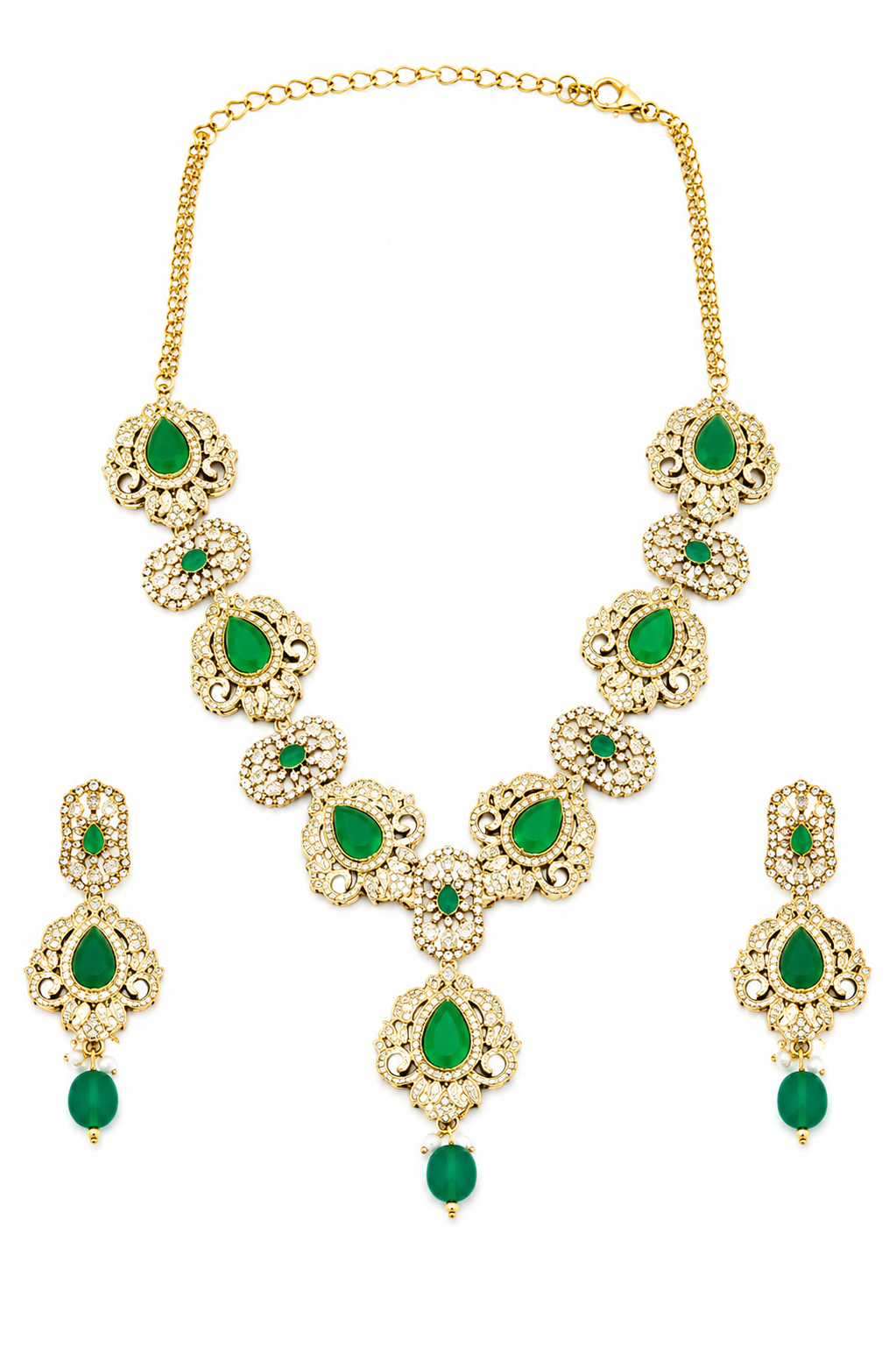 Emerald Blossom Designer Necklace Set