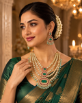 Royal Emerald Multi Layer Kundan Bridal Necklace Set