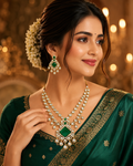 Emerald Grace Polki Pendant Necklace Set
