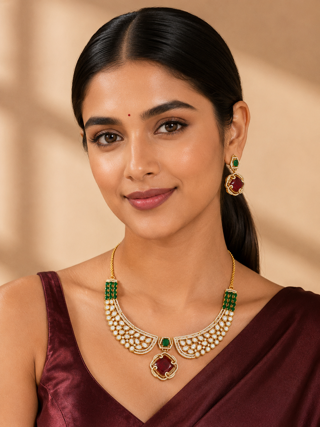 Ruby Emerald Luxe Statement Necklace Set
