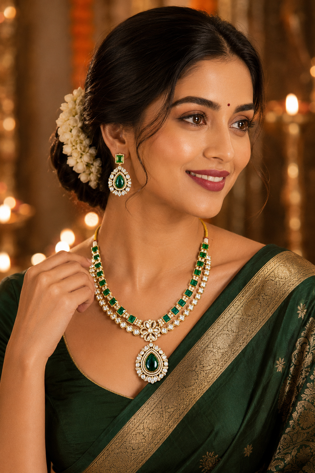 Emerald Blossom Pendant Necklace Set