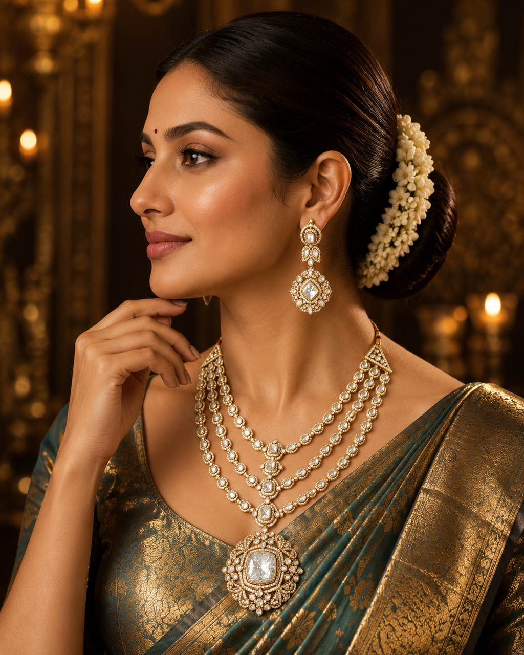 Heritage White Polki Layered Necklace Set