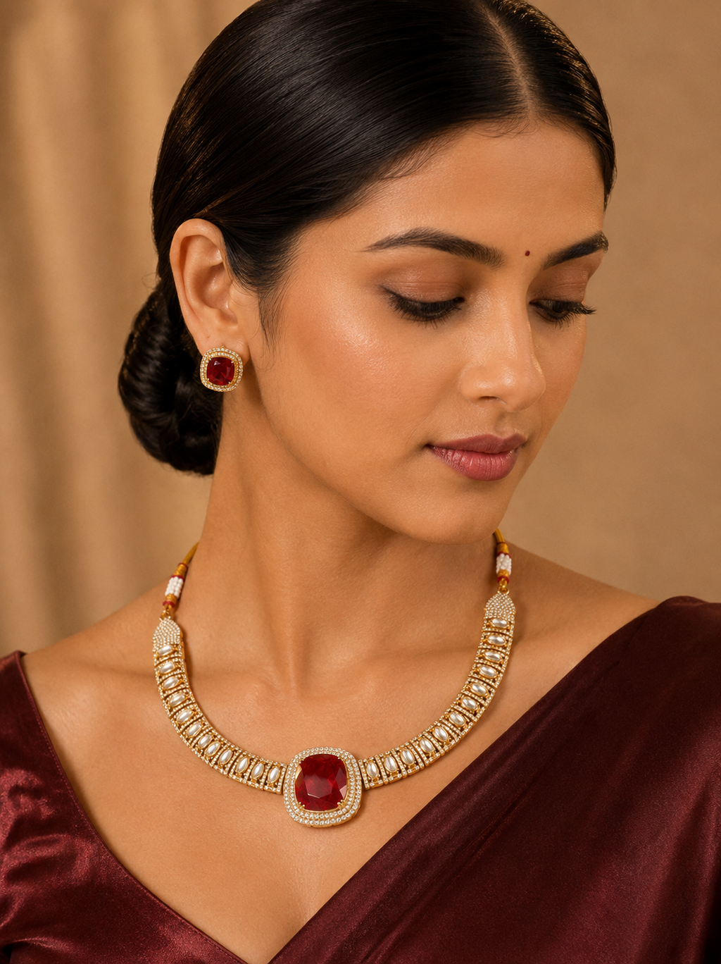 Royal Ruby Solitaire Necklace Set