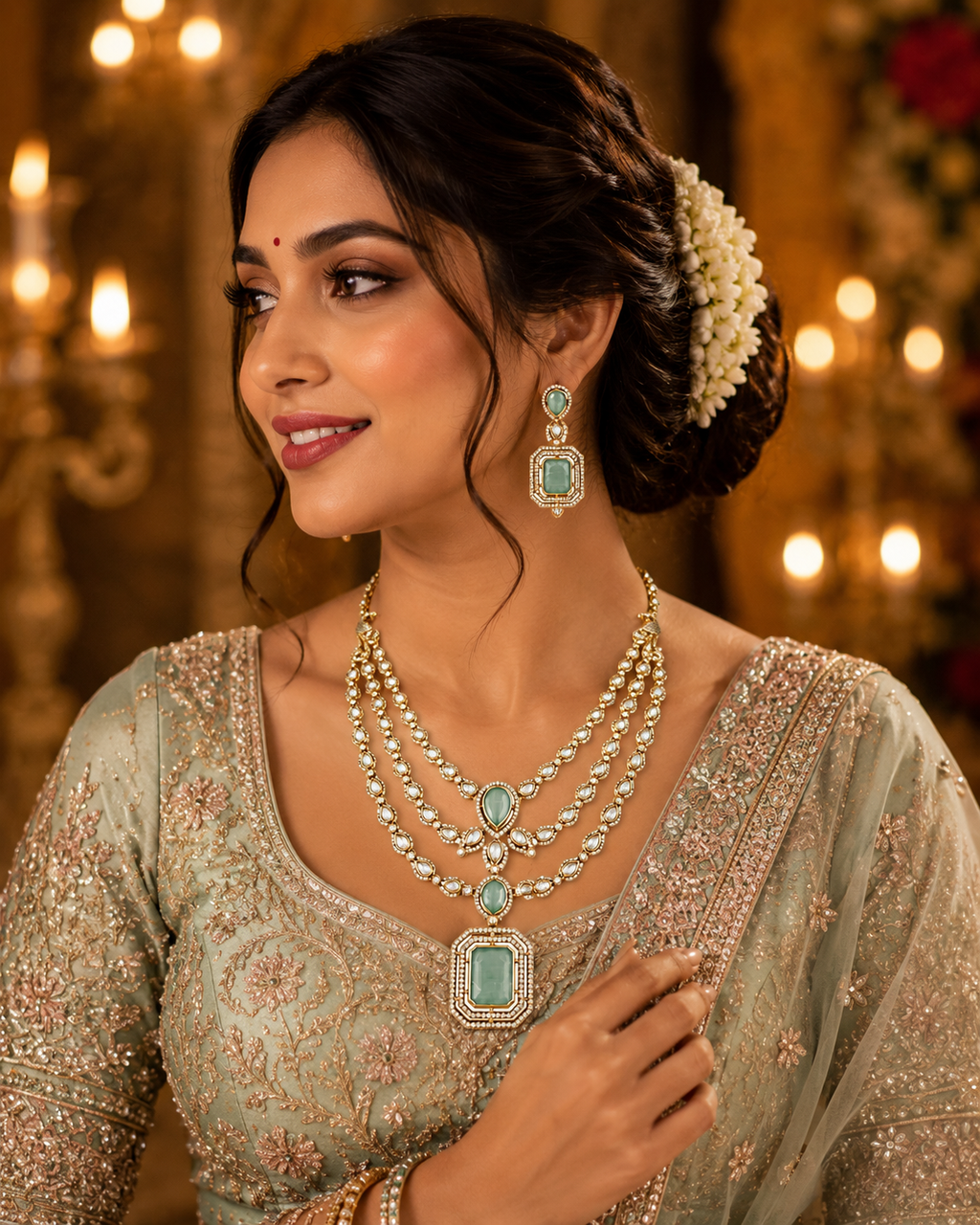 Peacock Elegance Aqua Stone Necklace Set