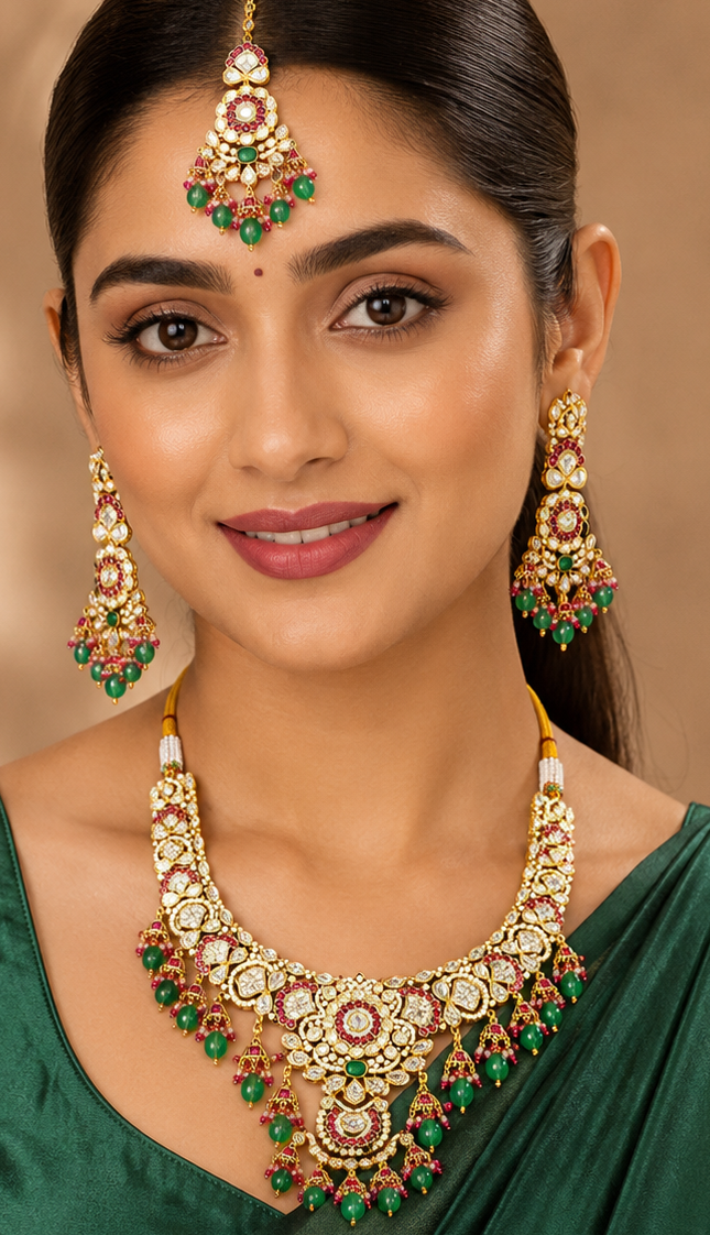 Maharani Ruby Emerald Bridal Choker Set