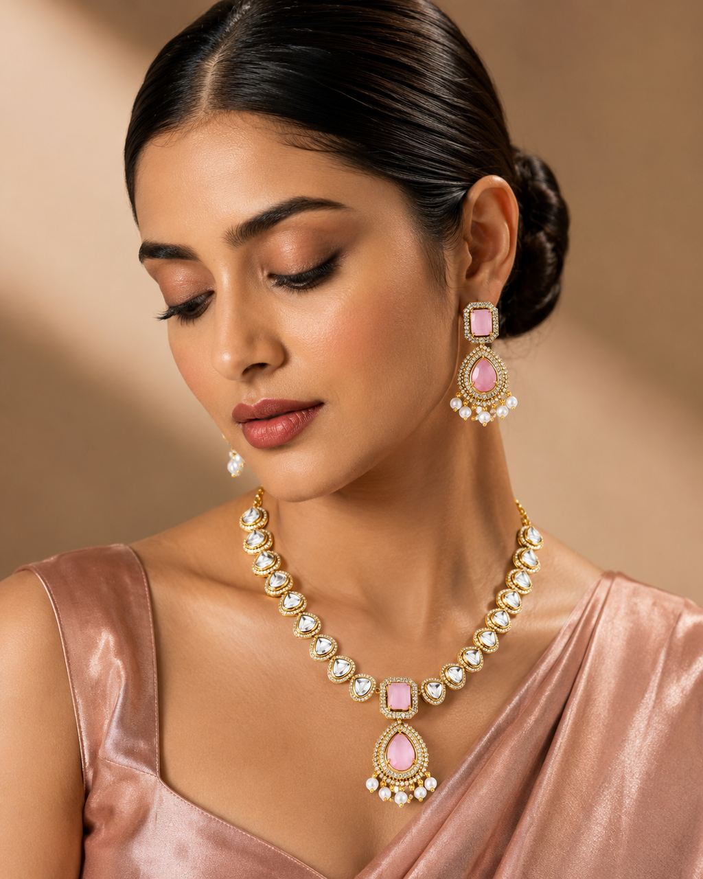 Blush Royale Polki Pendant Necklace Set