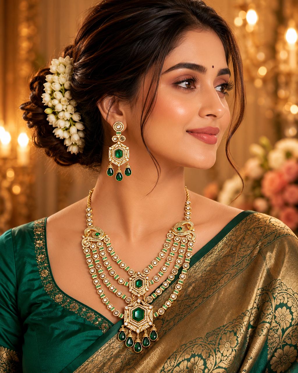 Peacock Majesty Layered Emerald Necklace Set