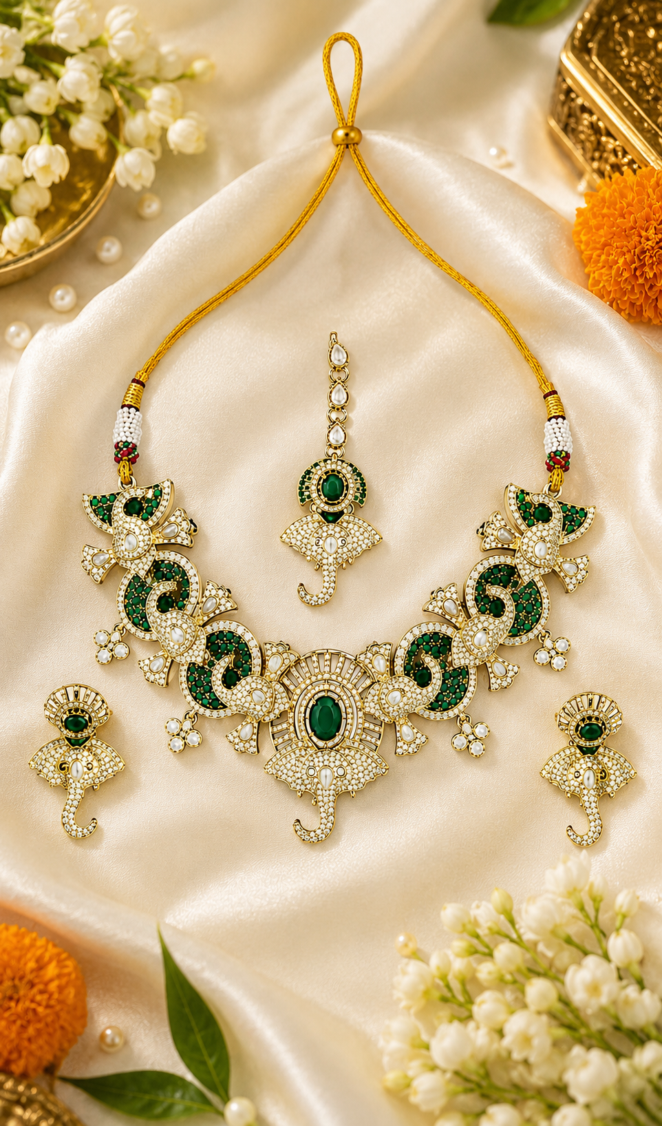 Emerald Ganesha Temple Necklace Set