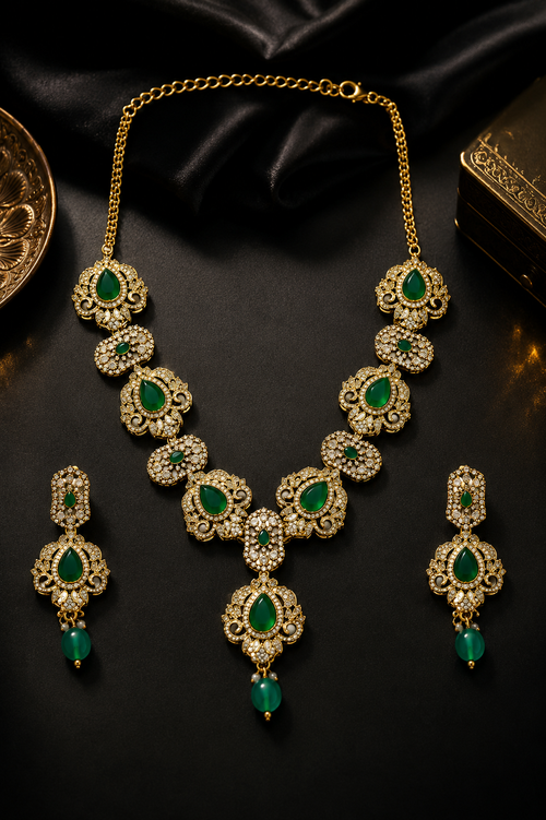 Emerald Blossom Designer Necklace Set