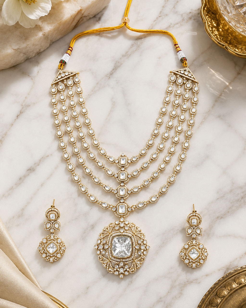 Heritage White Polki Layered Necklace Set