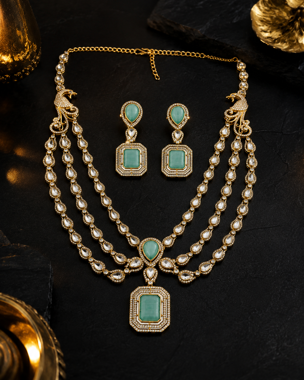 Peacock Elegance Aqua Stone Necklace Set
