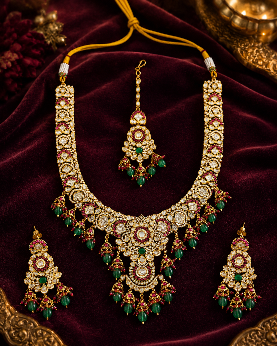 Maharani Ruby Emerald Bridal Choker Set