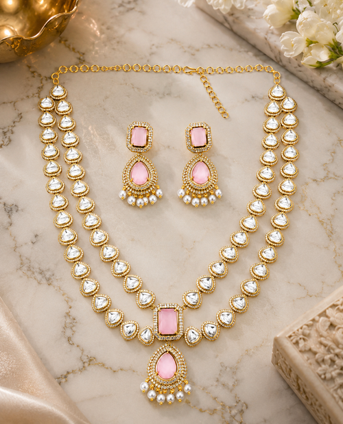 Blush Royale Polki Pendant Necklace Set